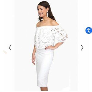 Shoshanna Astor Off-Shoulder Eyelet MIDI Dress | White | Size 2